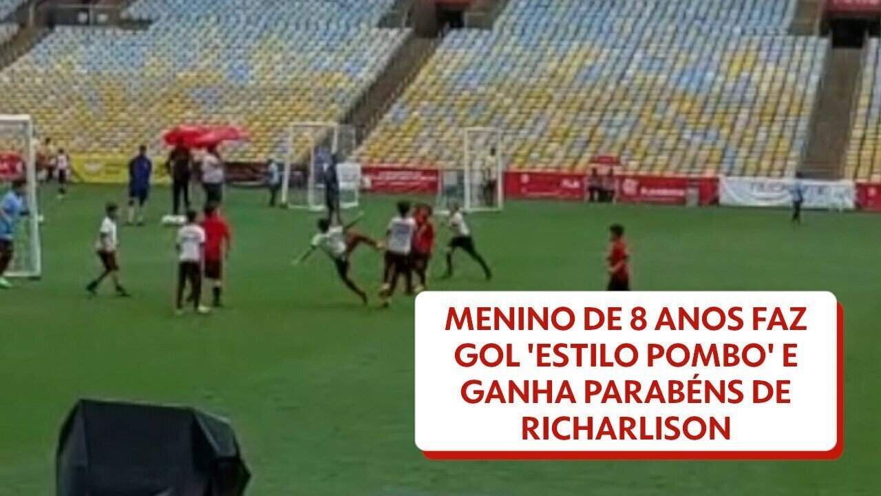 Quadro do vídeo do g1 mostrando o momento do gol de voleio do menino Jonas Fraboni no Maracanã